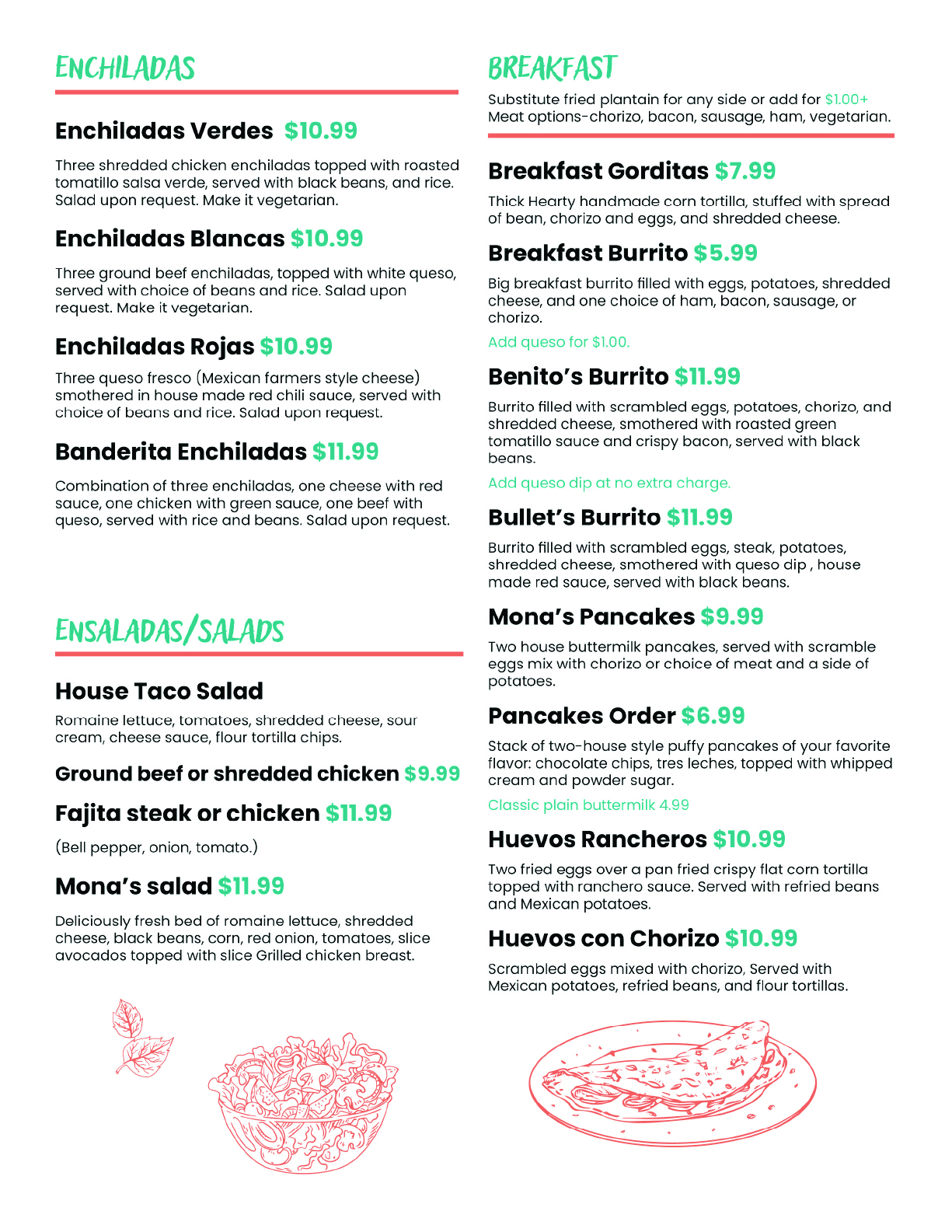 Mexican breakfast plates at Cafe Mona